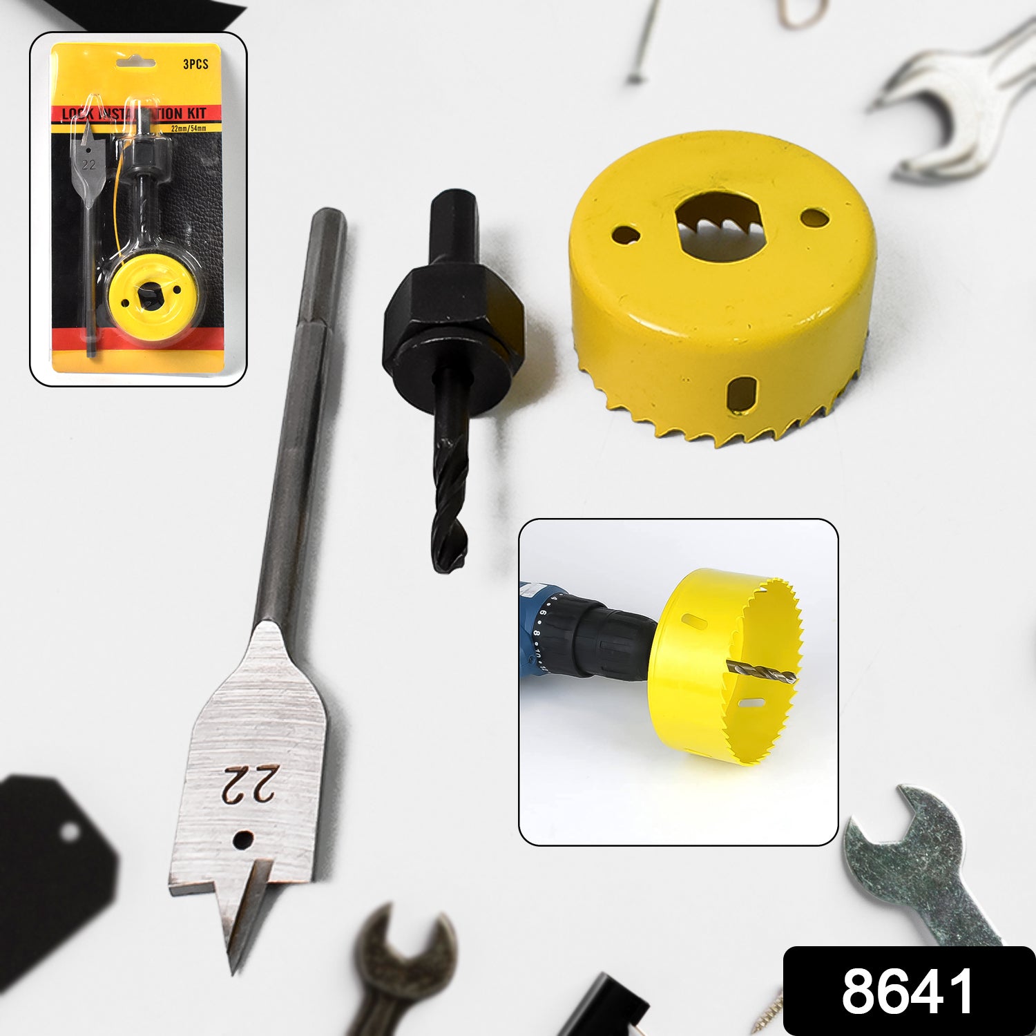 Door Lock Installation (22mmx150mm) Hole Saw Kit (1 Set) Door Lock Installation (22mmx150mm) Hole Saw Kit (1 Set)